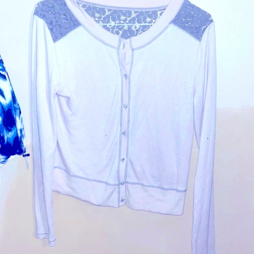Princess Vera Wang Sweater, Gray Lace Color Block on Top & Cream/White b…